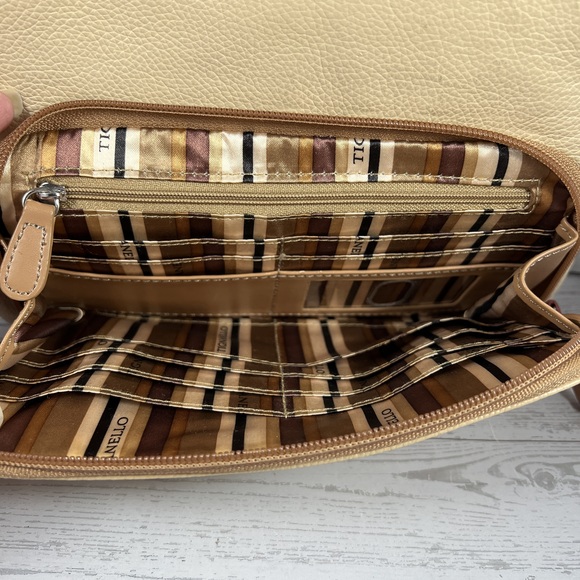 Cream & Brown Tignanello Handbag Crossbody Two Tone Multiple Pocket Classic Chic - Picture 5 of 11